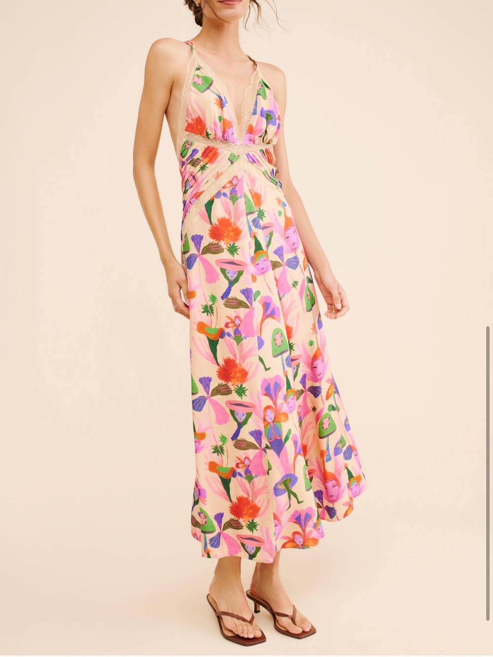 Farm Rio Fairies Sand Slip MIDI Dress
